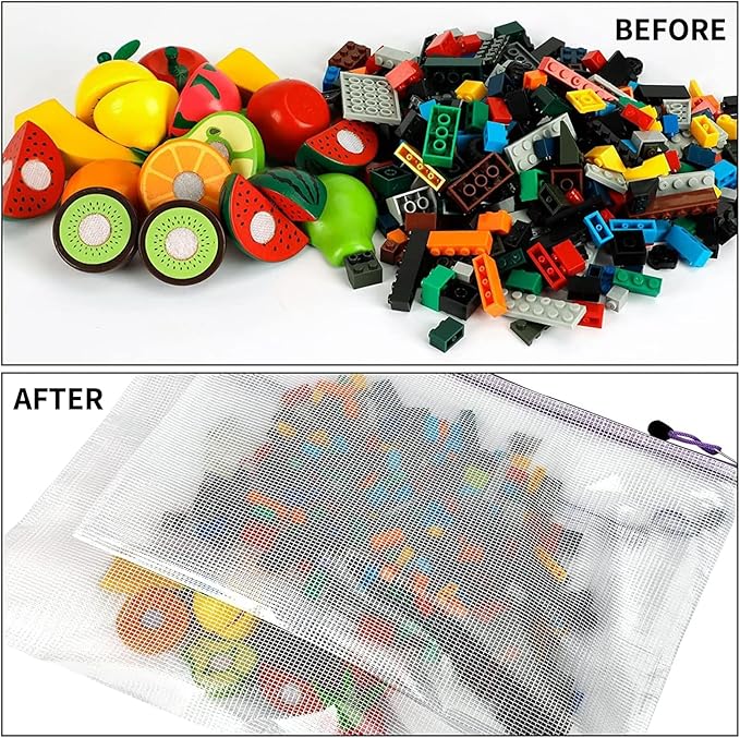 EOOUT 24pcs Mesh Zipper Pouch Bags A3 Extra Large Document Bag with Label Pocket, 16.9x12 Inches, Plastic Zip File Folders, Puzzles, Board Game Storage for Organizing Office Home