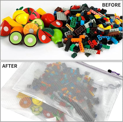 EOOUT 24pcs Mesh Zipper Pouch Bags A3 Extra Large Document Bag with Label Pocket, 16.9x12 Inches, Plastic Zip File Folders, Puzzles, Board Game Storage for Organizing Office Home