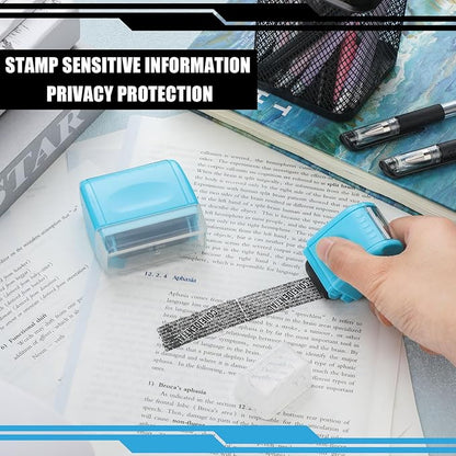Nezyo 2 Pack Identity Protection Roller Stamp Identity Theft Stamp Confidential Roller Stamp Privacy Stamp Information Blocker Stamp and 4 Pack Refill Ink for ID Account Data Address Security(Blue)