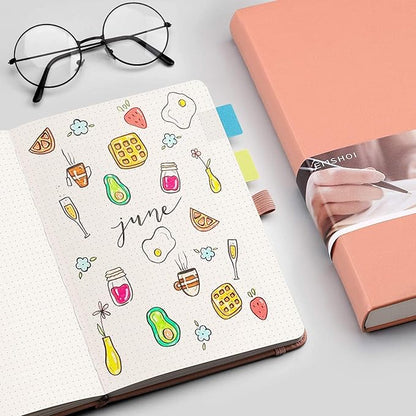 EMSHOI Dotted Notebook - 256 Pages A5 Bullet Dotted Journal, Hardcover Dot Grid Notebook, Leather Notebooks for Work, 120gsm Thick Paper,16 Perforated Pages, Inner Pocket,5.75'' × 8.38''-Pink