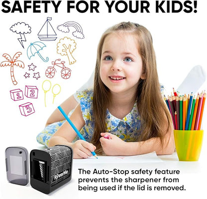 Electric Pencil Sharpener - Pencil Sharpener Battery Powered for Kids, School, Home, Office, Classroom, Artists – Battery Operated Pencil Sharpener For Colored Pencils, Ideal For No. 2 (Black)