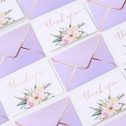Heavy Duty Thank You Cards with Envelopes - 36 PK - Gold Thank You Notes 4x6 Inches Baby Shower Thank You Cards Wedding Thank You Cards Small Business Graduation Funeral Bridal Shower (Violet)