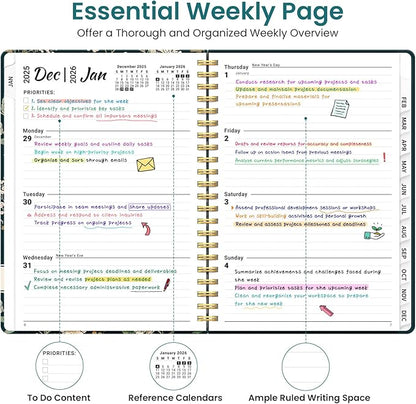 2026 Planner, Weekly and Monthly Planner for Women, January 2026 to December 2026, Pretty Hardcover 2026 Calendar Planner Book with Tabs, Inner Pocket, Spiral Bound, Perfect Office Home School Supplies - 6.3" x 8.5", Evergreen Elegance