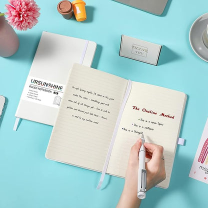 Ruled Notebook/Journal - Classic Lined Journal/Notebook, 5.3'' x 8.26'', Hardcover with Thick Paper, Banded + Pen Holder +Inner Pocket - White
