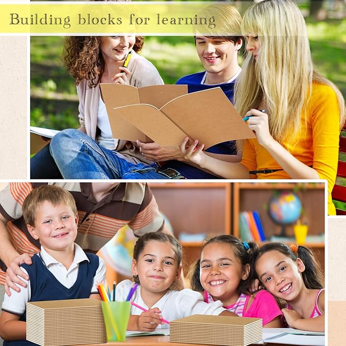 Handepo 100 Pack A5 Kraft Notebooks 60 Pages Ruled Lined Journals Notebooks Soft Cover Kraft Composition Notepad Travel Diary Journals Memo for Girls, Students, Office, School Supplies (Kraft Color)