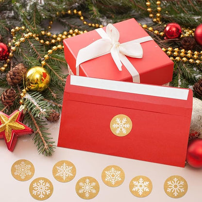 100 Pieces Number 10 Envelopes Gift Card Envelopes with 200 Pieces Christmas Kraft Snowflake Stickers Valentine's Day Stickers for Festive Letters Holiday Mail Gift Supplies (Simple Style)