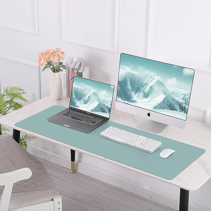 Leather Desk pad Protector,47 * 17in Large Desk mat with Natural Cork & PU Leather,Mouse pad,Non-Slip Office Desk Mat,Waterproof Desk Writing Pad for Office and Home (Light Blue)