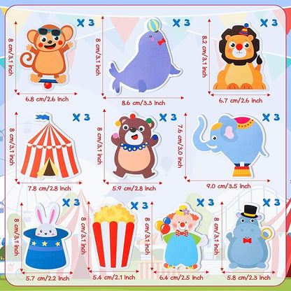 30 Pack Circus Sticky Notes - Carnival Self Sticky Notepads Circus Clown Cute Animals Writing Memo Pads for Back to School Office Supplies Birthday Carnival Party Favors Goodies Bag Fillers