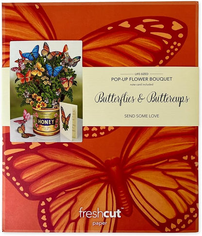 Freshcut Paper Pop Up Cards, Butterflies & Buttercups, 12 Inch Life Sized Forever Flower Bouquet 3D Popup Greeting Card, Birthday Cards, Thank You Card, Blank Notecard & Envelope
