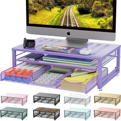 gianotter Computer Monitor Stand Riser, office organizer with Drawer, Office Organizers Storage for Classroom Office Supplies (Purple)