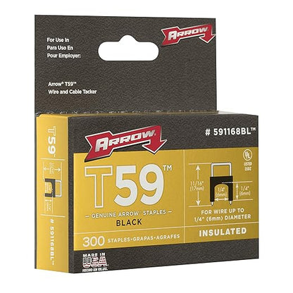 Arrow 591168BL Genuine T59 Insulated 1/4-Inch Leg Length, 1/4-Inch Crown Size, Staples Black 300-Pack