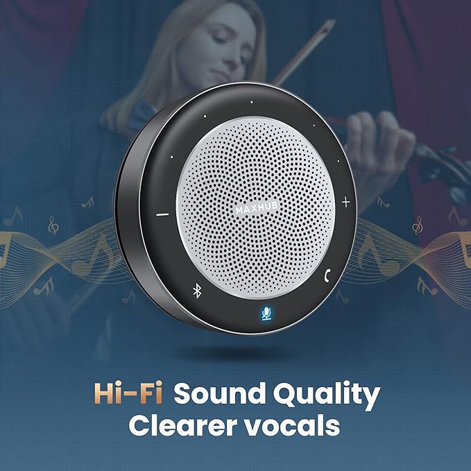 Enther&MAXHUB Bluetooth Speakerphone,USB Conference Speaker with 360° Voice Pickup&6 Microphones,Noise Reduction,Compatible with Zoom,Teams,Skype,Ideal for Professional Conference Call&Home Office