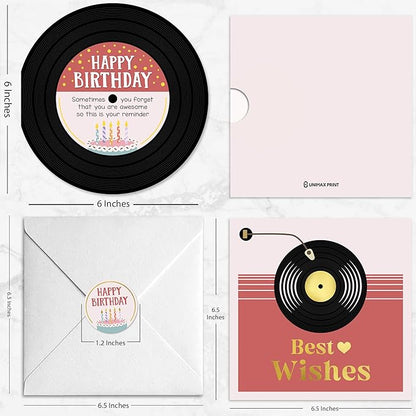 Birthday Card for Women Wife Girls, Inspirational Birthday Gifts for Her, Cute Happy Birthday Card with Fun Sweet for Teacher, Mom, Sister, Vinyl Record Design, Sticker and Envelope (Gold Foil)