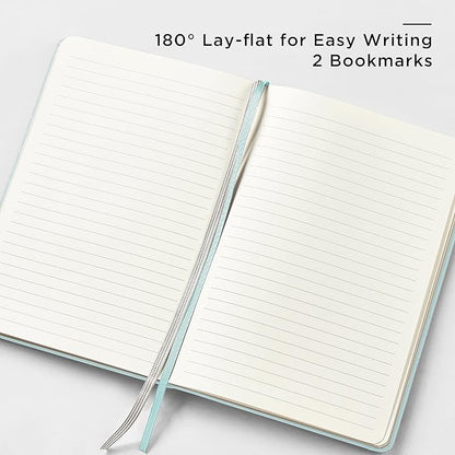 A5 Lined Leather Journal and Pen Set, Hardcover Notebook with Pen, 160 Pages 100gsm Thick Ruled Paper for Men Women, for Work, Business, School or Home Writing, 5.7'' x 8'' (Cyan-Set1)