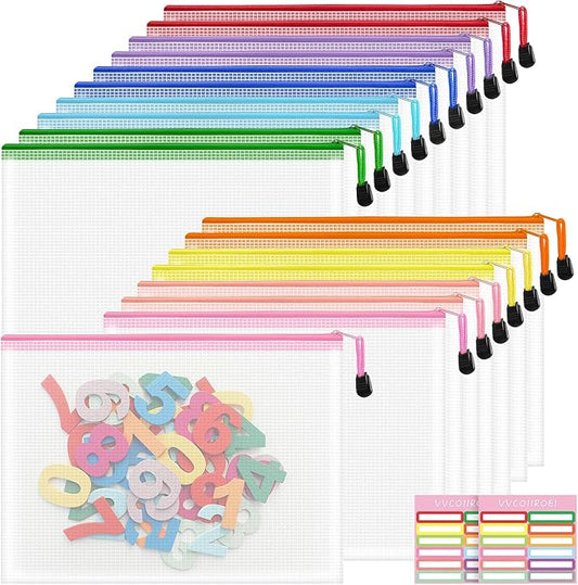 18pcs Mesh Zipper Pouch Bags, B5 Zipper Pouch, Mesh Bags With Zipper, Plastic Zipper Pouches, 9 Colors Zipper Pouches for Organizing, Board Game Storage, Travel, School Office organize