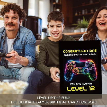 Gooji 5x7 Gamer Birthday Card for Boys – Cool Video Game Birthday Card for Son, Grandson, Brother, Nephew, Kids Ages 9, 10, 11, 12 – Fun Gift for Gamers (12Y)