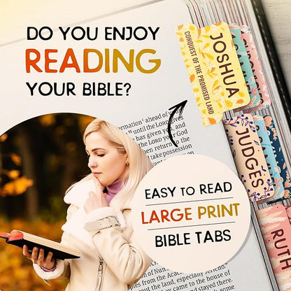 Bloom Beauty Bible Tabs for Women – Soul Nourishing Book Summaries – 66 Peel-and-Stick Large Print Laminated Bible Tabs | Bible Study Supplies Gold, Journaling Accessories, Gifts, the Shepherd of Life