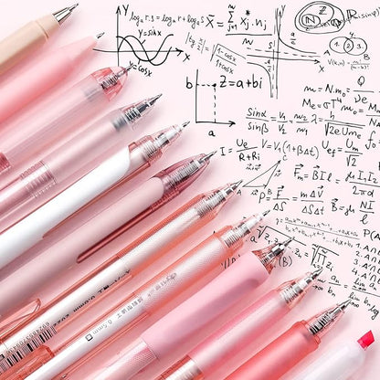 FourCandies 12Pack Pastel Gel Ink Pen Set, Cute Note Taking 0.5mm Fine Point Retractable 11 Pack Black Ink Pens with 1Pack Highlighter for Writing, School, Office (Pink)