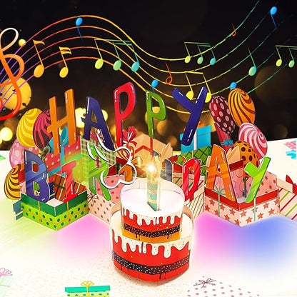 Customizable Age 3D Birthday Card – LED Light, Blowable Candle & Music Pop-Up Greeting Card for Women, Men (1-100 Years) Chocolate
