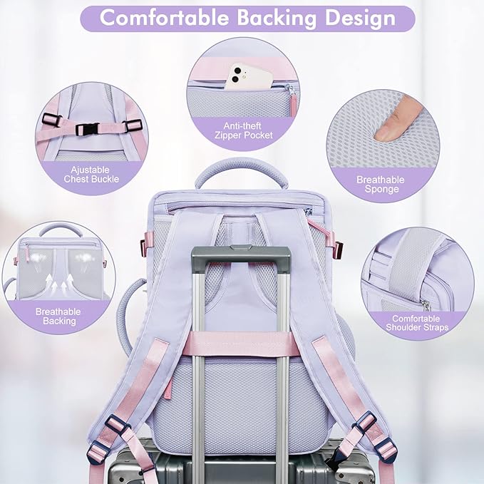 Travel Backpack, Carry-on Backpack Bag Flight-Approved for Men Women, Personal Item Backpack Luggage,Travel Essentials Accessories, Purple