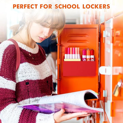 BEYGORM Magnetic Dry Erase Marker Holder for Whiteboard,Non-slip Acrylic Magnet Pen Holder for Fridge Refrigerator,Locker Organizer for Work,Locker Accessories,Pencil Cup for Desk(Red)