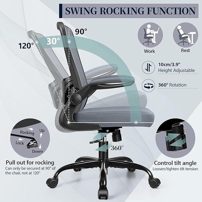 FelixKing Office Chair, Ergonomic Desk Chair with Adjustable Height and Lumbar Support Swivel Desk Computer Chair with Flip up Armrests for Conference Room (Dark Gray)