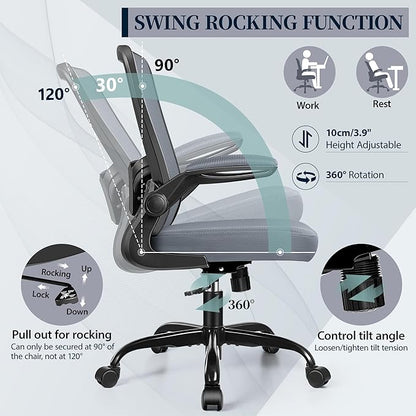 FelixKing Office Chair, Ergonomic Desk Chair with Adjustable Height and Lumbar Support Swivel Desk Computer Chair with Flip up Armrests for Conference Room (Dark Gray)