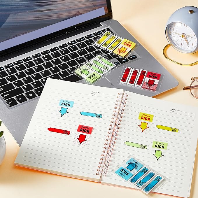 Teling 2000 Pcs/ 20 Packs Sign Here Sign Date Tabs Stickers Colored with Dispenser Arrow Flag Tabs with Dispenser Easy to Post for Notary Books Paper(Stylish Style)