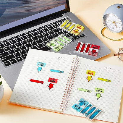Teling 2000 Pcs/ 20 Packs Sign Here Sign Date Tabs Stickers Colored with Dispenser Arrow Flag Tabs with Dispenser Easy to Post for Notary Books Paper(Stylish Style)