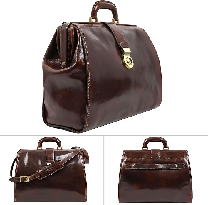 Time Resistance Leather Doctor Bag Purse - Large Italian Handmade Medical Bag - Vintage Style Handbag - Leather Briefcase