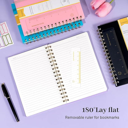 Yoment Spiral Notebook College Ruled A5 Spiral Bound Journal 160 Pages Thick Paper Plastic Hardcover Spiral Notebook 5x7 Wire Bound Notebooks for Note Taking School Office Supplies, Purple