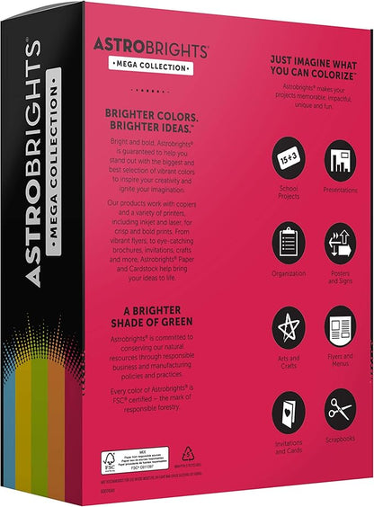 Astrobrights Mega Collection, Colored Paper,"Classic" 5-Color Assortment, 625 Sheets, 24 lb/89 gsm, 8.5" x 11" - MORE SHEETS! (91623)