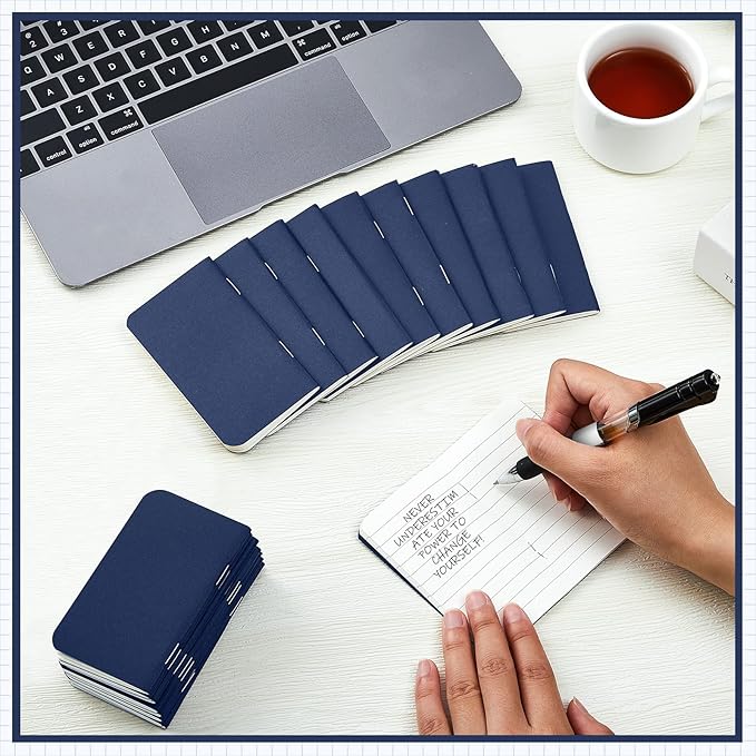 Outus 15 Pcs Mini Pocket Notebook 2.5" x 4" Small Journal Kraft Paper Notepads Bulk Softcover Pocket Notepad Memo Diary Subject Notebooks for Traveler Worker(Blue,Lined Style)