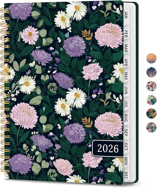 2026 Planner, Aesthetic Weekly and Monthly Planner for Women, Jan 2026 to Dec 2026, Hardcover 2026 Calendar Book with Monthly Tabs, Inner Pocket, Perfect for Office Home School - A4 (8.5" x 11"), Wild Asters