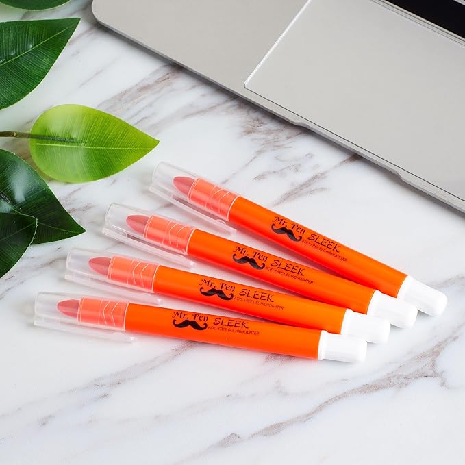 Mr. Pen No Bleed Gel Highlighter, Bible Highlighters, Golden Orange, Pack of 4