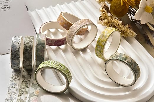 YUBX Flowers Washi Tape Set 30 Rolls Floral Patterns Decorative Skinny Slim Masking Tapes for Arts, DIY Crafts, Journals, Planners, Scrapbook, Wrapping (Greens Thrive)