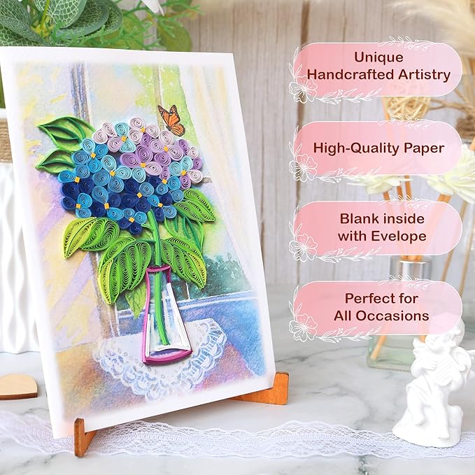 KingKraft Hydrangea Flower Card, Quilling Card, Birthday Card for Women, Anniversary Card for Wife, Valentines Day Card, Mothers Day Card, Thinking of You, Get Well Card for Sister, Daughter