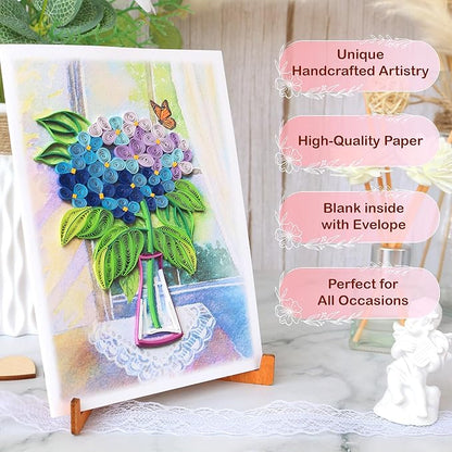 KingKraft Hydrangea Flower Card, Quilling Card, Birthday Card for Women, Anniversary Card for Wife, Valentines Day Card, Mothers Day Card, Thinking of You, Get Well Card for Sister, Daughter