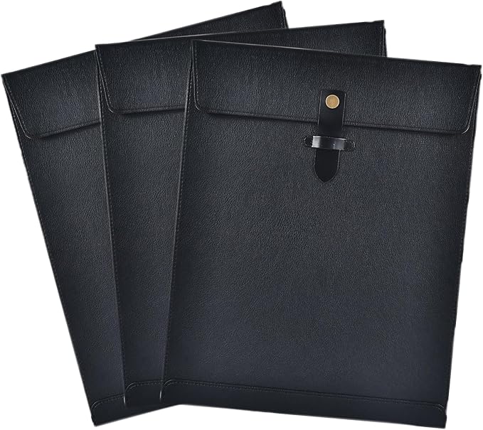Black Leather File Folder Letter Size, File Organizer, Important Document Folder, Document Organizer, Laptop Sleeve Notebook Case, Leather Folder Paper Storage, A4 Envelopes Filing Folder 3PCS