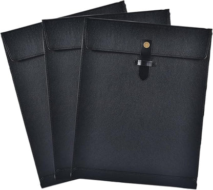 Black Leather File Folder Letter Size, File Organizer, Important Document Folder, Document Organizer, Laptop Sleeve Notebook Case, Leather Folder Paper Storage, A4 Envelopes Filing Folder 3PCS