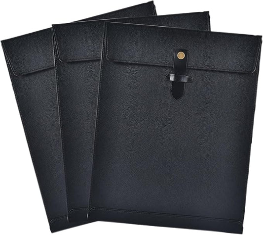 Black Leather File Folder Letter Size, File Organizer, Important Document Folder, Document Organizer, Laptop Sleeve Notebook Case, Leather Folder Paper Storage, A4 Envelopes Filing Folder 3PCS