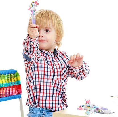 Chinco 12 Pieces Retractable Unicorn Pens 4-in-1 Multicolor Ballpoint Pen Unicorn Candy Party Favor Colored Ink Mini Party Favors for Girls Kids Classroom Prizes Birthday Gifts(Curly Hair Unicorn)