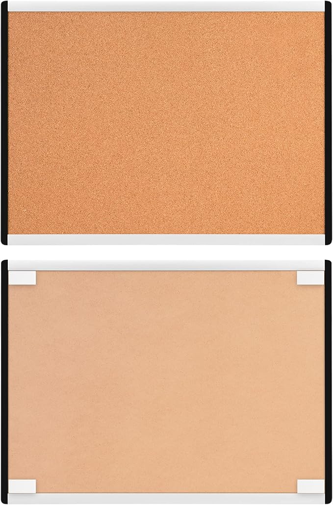Amazon Basics Rectangular Cork Board with Aluminum/Plastic Frame and Mounting Tabs, 23" x 17", Brown