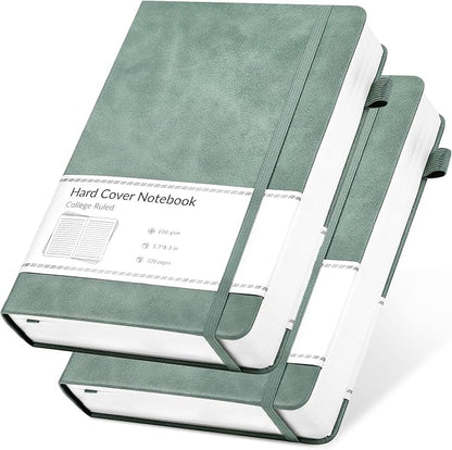 CAGIE 2 Pack Journal for Women Men 320 Pages 100 Gsm Paper Thick Journaling Notebooks A5 Leather Lined Journals for Writing Hardcover Journal Notebook Diary, Green