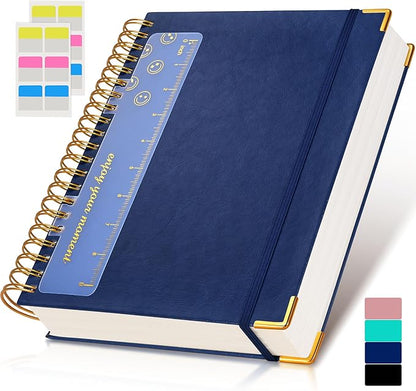 Spiral Notebook Journal 8.5” x 11”, 300 Pages Hardcover Leather Lined Journals for Women Men, A4 Large College Ruled Notebooks with 100 GSM Thick Paper, Spiral Journal for Writing Work School, Navy