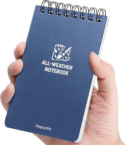POPYOLA 1 Pack Waterproof Pocket Notebook, 3x5 Pocket Notepad, All Weather Mini Spiral Notepad, Write in the Rain Police Notepad with 100 Squared Pages for Outdoor Home Office School, Blue