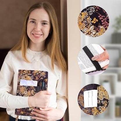 Book Covers with Cardholder - Fabric Dust Jackets for Books - Book Protector for Book Lovers - Book Covers for for Paperbacks,Hardcover,Bibles - Soft Cover Book Sleeve for AA Books