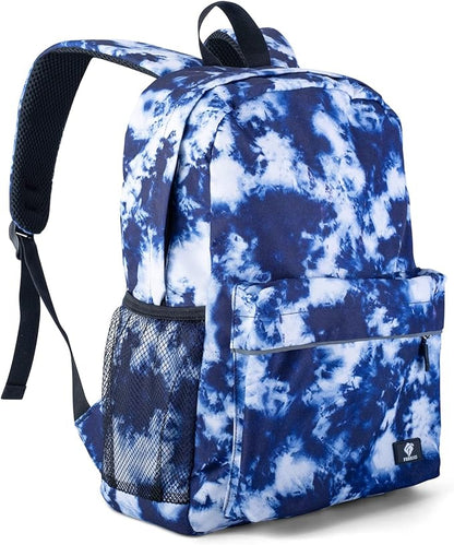 Fenrici Tie Dye Backpack for Boys, Girls, Blue Backpack for Kids, Bookbag with Padded Laptop Compartment, Blue Tie Dye, Indigo Blue, 16 Inch