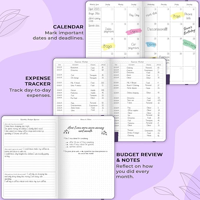 GoGirl Budget Planner – Monthly Financial Planner Organizer Budget Book. Expense Tracker Notebook Journal to Control Money, A5 (Purple)