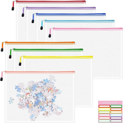 9pcs Mesh Zipper Pouch Bags, B4 Sizes Zipper Pouch, Mesh Bags With Zipper, Plastic Zipper Pouches, 9 Colors Zipper Pouches for Organizing, Board Game Storage, Travel, School Office organize